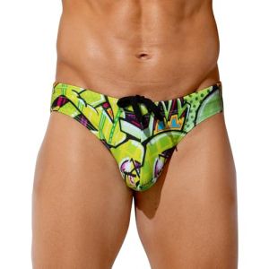 Mauro Kane Maillot de Bain pour Homme, Slip de Bain Taille Basse Swim Briefs pour Piscine Plage Plong&eacute;e, Cordon de Serrage R&eacute;glable avec Imprim&eacute; Shorts Vert XL (Mauro Kane, neuf)