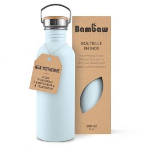 Bambaw Gourde Inox 500ml, Bouteille d'Eau Bleue, Gourde Sport Non-Isotherme, Gourde 50cl, Gourde Enfant Inox, Gourde Metal – Bleu Nordique (Brolutions, neuf)