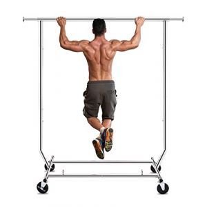 HOKEEPER Portant &agrave; v&ecirc;tements robuste sur roulettes - R&eacute;glable - Capacit&eacute; de 110 kg - Pliable - Assemblage rapide - Espace extensible - 129-109,5 x 56 x 168-180 cm - Acier chrom&eacute; (EUoutdoor, neuf)