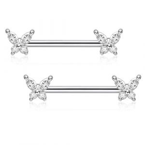 Besyvvin Papillon Anneaux pour Mamelons pour Femmes Piercing Teton 14G Piercing pour Teton Acier Chirurgical CZ Bijoux De Piercing pour Femmes (WeSiwon, neuf)