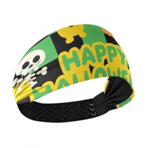 Bandeau de sport extensible pour femme avec motif t&ecirc;te de mort jaune fluo &agrave; carreaux pour Halloween, cyclisme, usage quotidien, basket-ball, yoga (ChangZeFT, neuf)