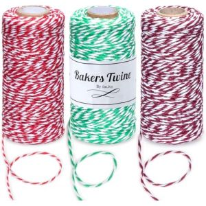 ilauke 300M Ficelle de No&euml;l, 3 Rouleaux Ficelle de Coton Couleurs Classiques,2MM Ficelle Cadeau Decorative Cordes pour l'emballage de Cadeaux de No&euml;l et Bricolage Artisanat (Rouge,Vert,Rouge Fonc&eacute;) (MiGE shop, neuf)