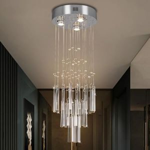 FRIXCHUR 11,8" moderne en cristal, 33,5" lustre haut plafond, petit lustre de salle de bain pour entrée, couloir, hall d'entrée, escalier (YangFan-Lights, neuf)