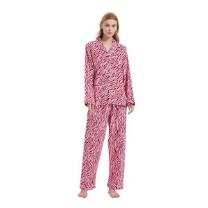 GLOBAL Femme Pyjama Flanelle Manches Long Ensembles de Pyjama Coton Chemises de Nuit Bouton Chaleureux V&ecirc;tements de Nuit Confortable,Motif Z&egrave;bre Rose,L (GLOBAL Online, neuf)