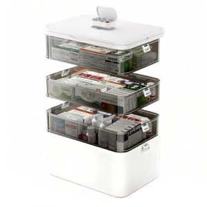 GiHaood Bo&icirc;te &agrave; Pharmacie, 4 &Eacute;tages Bo&icirc;te &agrave; M&eacute;dicaments avec Poign&eacute;e, Portable et Amovible, Grande Bo&icirc;te Rangement Medicament Vide pour La Maison, l'&eacute;cole, Le Bureau et Les Voyages (Yxikeji, neuf)