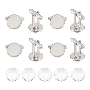 UNICRAFTALE 5 paires 13.5mm 304 Boutons de Manchette Acier Inoxydable Cabochon Bouton de Manchette pour Hommes Plat Rond Bouton de Manchette Plateau Lunette Boutons de Manchette Blancs (ENBISI EU, neuf)