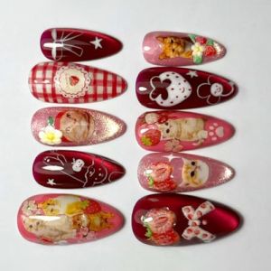 Lot de 24 faux ongles en plusieurs tailles avec ligne &oelig;il de chat, ondulations, ciel &eacute;toil&eacute; et lustre profond nacr&eacute; pour la maison (dakeyou, neuf)