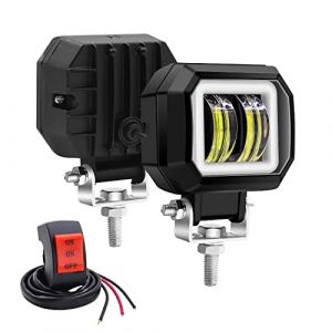 Biqing phares antibrouillard de moto 20W avec yeux d'ange blancs, phares auxiliaires de moto LED, phares avant 12V 24V, phares antibrouillard de moto avec commutateur, lumi&egrave;re de conduite diurne 22mm (jose201606, neuf)