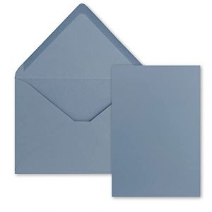 Lot de 25 cartes avec enveloppes - Cartes simples au format A5 (14,8 x 21 cm) - Enveloppes au format C5 (15,4 x 22 cm) - Avec fermeture par collage humide - Gris-bleu (GUSTAV NEUSER GmbH, neuf)