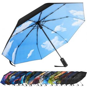 ZUOYOUZ Parapluie Pliant, Petit Parapluie de Poche Solide Portable, Anti Tempête, Ouverture et Fermeture Automatiques, Résistant au Vent pour Hommes et Femmes (Ciel bleu) (ZUOYOUZ-FR, neuf)