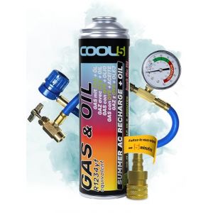 COOL5 2in1 - Remplacement du réfrigérant R1234yf avec huile, pour la climatisation des voitures après 2016 + tuyau de mesure + adaptateur + nettoyant universel 500ml (Clima Fix Set, neuf)