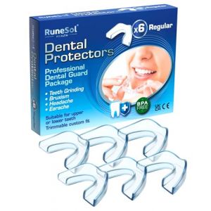 Runesol Gouttiere pour Dent, 6 x Régulier, Goutiere Dentaire Anti Bruxisme, Goutieres Dentaires Anti Grincement, Gouttieres pour les Dents, Gouttière Bruxisme, Protege Dents Nuit, Thermoformable (Buydefinition, neuf)