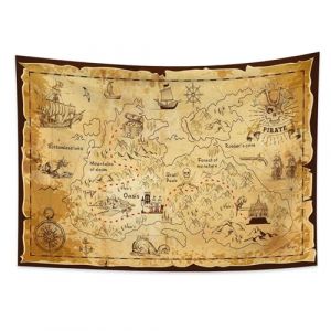 YONGFOTO Tapisserie Carte Au Trésor Pirate, Drapeau Pirate Carte Trésor Ouest Île Itinéraire Occidenta Navigation Decoration Murale Poster Pour Dortoir Housse Lit Canapé, 100x70cm (YongFoto Home, neuf)
