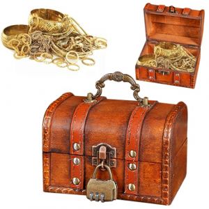 LPAMABA Coffres au Trésor en Bois Boîte au Trésor Vintage Coffre Au Trésor de Pirate avec Cadenas Vintage Coffre en Bois Petit Coffre de Rangement en Bois Pirate pour Stockage Décoration, 14x10x10cm (Vectorspar, neuf)