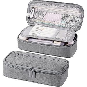 Hisdricus Trousse Scolaire, Grande Trousse Scolaire, Trousse Double Compartiment, pour Coll&egrave;ge &eacute;tudiants Fille Gar&ccedil;on Adolescent,Gris Clair (AQUASAL, neuf)