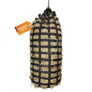 Flori's Filet à foin pour chevaux à mailles serrées - Sac à foin de qualité supérieure pour chevaux à l'alimentation adaptée à l'espèce - 90 x 60 cm - Capacité : jusqu'à 3 kg - Râteau à foin - Jouet (WebStream GmbH, neuf)