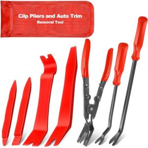 Lot de 7 pinces &agrave; clip et extracteur de fixation, kit de r&eacute;paration de rivets de garniture de voiture avec sac de rangement pour panneau de porte automobile, tapisserie, tableau de bord, fixations en (O-Ring Central, neuf)