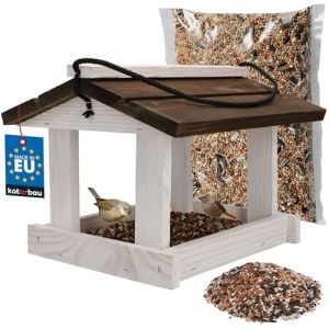 KOTARBAU&reg; Mangeoire Oiseaux &Agrave; Suspendre - Bois Naturel - 21 x 23,5 cm - Mangeoire Oiseaux Ext&eacute;rieur Bois - Blanc & Brun - 0,5 kg Nourriture - D&eacute;coration Jardin (KOTARBAU, neuf)