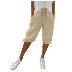Short Lin D'&Eacute;t&eacute; &Eacute;lasticit&eacute; Respirants, El&eacute;gante Shorts Lin Coton Femme &Eacute;t&eacute;, Short Bermuda Femme &Agrave; Rayures, Bermuda pour Homme Coupe D&eacute;contract&eacute;e, Pant Court Casual avec Poche Pas Cher (qiaoxiahe, neuf)