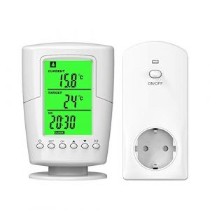 VBESTLIFE Prise de Thermostat, Contr&ocirc;leur de Temp&eacute;rature LCD avec Prise de Thermostat Programmable &agrave; Distance sans Fil R&eacute;tro&eacute;clair&eacute;e, 0-60/32-140(Prise UE 230V) (Yaqiusi, neuf)