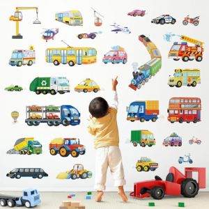 wondever Stickers Muraux Voiture Enfant Autocollants Muraux Mural Stickers Construction V&eacute;hicules Camion Tracteur pour Chambre B&eacute;b&eacute; Gar&ccedil;on Salle de Jeux B&eacute;b&eacute; P&eacute;pini&egrave;re (Wondever EU, neuf)