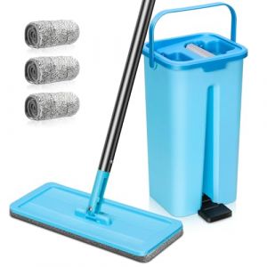 Eukue Balai Serpillère Essoreur avec Seau, Serpillière Plat Rotatif 360°avec 3 Serpillères Réutilisables, 2 en 1 Seau Serpillere de Mains Libre pour Nettoyage Tous Types de Sols(Bleu) (OKSANA and TOM, neuf)