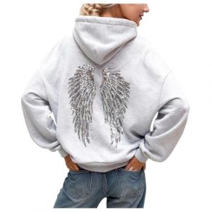 G&eacute;n&eacute;rique Angel Hoodie Sweat a Capuche Femme avec Ailes d'ange en Strass et Poches D&eacute;contract&eacute; Sweatshirt Paillette Casual Hoodies Casual Manche Longue Hoodies Automne et Hiver Chaud Sport V&ecirc;tements (GZwangyinkejiyouxiangongsi, neuf)
