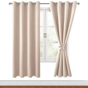 Hiasan Rideau Occultant avec Embrasses, Rideau Thermique Isolant Anti Froid et Chaleur, pour Chambre Salon Anti Bruit &agrave; &oelig;illets, 2 Pieces, 140 x 200 cm (Largeur x Hauteur), Beige (Hiasan, neuf)