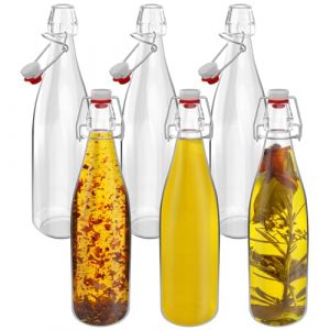 HEFTMAN Lot de 6 Bouteille Verre 500ml - Bouteille en Verre 500ml avec Bouchons Hermétiques, Bouteille Biere Vide, Bouteilles en Verre pour le Brassage de Bière, Kombucha, Jus, Condiments (JOVELA FR, neuf)