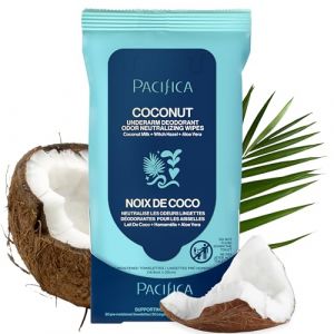 PACIFICA Lingettes déodorantes pour aisselles – Lait de coco et huile essentielle pour femmes, 30 lingettes blanches, (lot de 1) (BDG LLC FR, neuf)