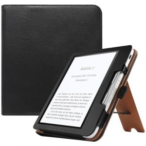VOVIPO &Eacute;tui avec Support pour liseuse Kobo Libra Colour (2024) / Kobo Libra 2 (2021) 7" - Coque PU de qualit&eacute; sup&eacute;rieure - Fonction Veille/r&eacute;veil Automatique avec dragonne-Blacka (Aode Nuo EU, neuf)