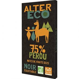 Lot de 6 unit&eacute;s *** ALTER ECO Tablette de chocolat noir bio et &eacute;quitable P&eacute;rou 75% 1 pi&egrave;ce 100g*** soit un format carton de 6 unit&eacute;s *** (La Famille &agrave; Table! - LF&agrave;T!, neuf)