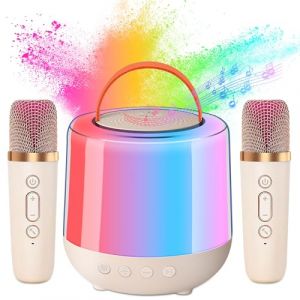 DeeprBling Mini Machine de Karaoké avec 2 Micro sans Fil, Enceinte Bluetooth Karaoké pour Enfant Adulte, 2024 Mini Karaoke Machine Améliorée avec Lumières LED Colorées, Effects de Changements de Voix (Jun Jun*, neuf)