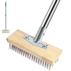 Balai M&eacute;tallique en Acier avec Manche 165cm pour Exterieur et Terrasse - Brosse &agrave; Poils Durs pour Enlever Les Mauvaises Herbes, Mousse et Taches (PEIZHIYC, neuf)