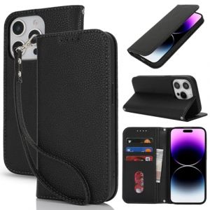Lipvina Coque pour iPhone 14 Pro Max en Cuir Portefeuille avec Porte Carte et Rabat Clapet - Etui Antichoc Magn&eacute;tique pour Protection Compl&egrave;te de Votre iPhone 14 Pro Max,Noir (Machan-US, neuf)