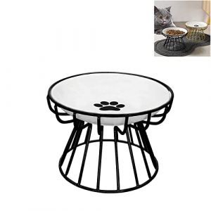 Assiette sur&eacute;lev&eacute;e en c&eacute;ramique pour chat et chien avec support en m&eacute;tal - Anti-vomissements - Adapt&eacute;e aux moustaches - Gamelle peu profonde en c&eacute;ramique pour chat et chien (noir, assiette &agrave; pattes) (EHOTER D&eacute;cor, neuf)