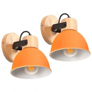 iDEGU Lot de 2 Appliques Murales Interieures 15cm Rétro Spot LED Lampe Murale Insustrielle en Bois Fer Vintage Luminaire Réglable Lustre Plafonnier E27 Éclairage Mural pour Chambre Salon (Orange) (IDEGU, neuf)