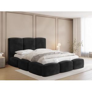 WFL GROUP Lit Rembourré 180x200 Lit Coffre avec Rangement - Lit Capitonné en Tissu Velours - Lit Double Moderne avec Tête De Lit - Cadre De Lit avec Sommier à Lattes - Lit Adulte - Harmony - Noir (WFL GROUP France, neuf)