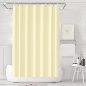 LUKDUNG Rideau de bain 180 x 180 cm - Anti-moisissure - En tissu imperméable et lavable - En PEVA - Avec 12 anneaux de rideau de douche - Jaune clair (LIK, neuf)