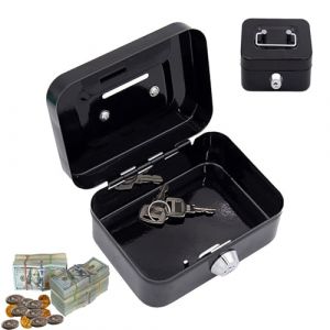 Petite caisse &agrave; monnaie verrouillable avec cl&eacute;, petit coffre-fort, en m&eacute;tal, avec serrure &agrave; cl&eacute;, porte-monnaie, caisse avec 2 cl&eacute;s, 11,5 x 8,5 x 5,8 cm (noir) (zhongshanshijinzhikemaoyiyouxiangongsi, neuf)