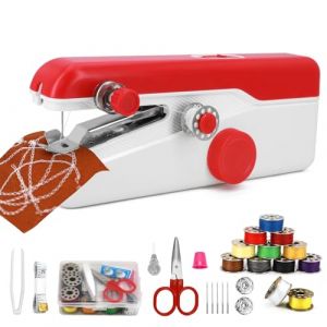 Machine &agrave; Coudre Portative &agrave; Main,Mini Machine &agrave; Coudre &Eacute;lectrique Portable &agrave; Point Rapide pour D&eacute;butants et Adultes, Facile &agrave; Utiliser, Adapt&eacute;e aux Tissus, V&ecirc;tements, Voyages en Famille (Rouge) (YKall, neuf)
