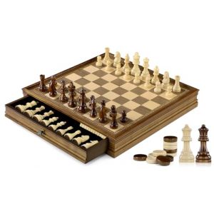 Peradix Jeu d'échecs en Bois Échecs Dames avec Tiroir,2 en 1 Echiquier Magnétique de Voyage 32 cm,Jeux Echec de Dames Fait Main pour Enfants Adultes Fête (Peradix Inc., neuf)