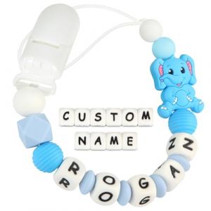 Kowlone Attache Sucette Nom Personnalis&eacute; Prenom Silicones &Eacute;l&eacute;phant Attache T&eacute;tine en Clips Cha&icirc;ne pour B&eacute;b&eacute; Filles Gar&ccedil;ons(Bleu Clair) (Kowlone-EU, neuf)