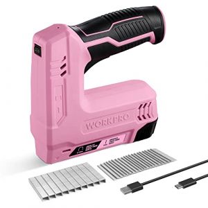 WORKPRO Agrafeuse sans Fil 3,6V 2000 mAh avec 2000 Agrafes, Agrafeuse Multifonction 2 en 1 Compatible avec Clous et Agrafes Type 53, 8 pour les Projets de Bricolage en Ameublement, Menuiserie(Rose) (GreatStarTools, neuf)