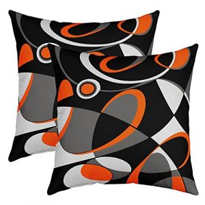 Géométrie Housse Coussin Géométrique Cercle Imprimer Lot De 2 Taie d'oreiller 45x45cm Résumé Art Housse Coussin Chambre Le Salons Luxe Taie Oreiller Orange Rouge Noir Housse de Coussin (Bofanshangmao, neuf)