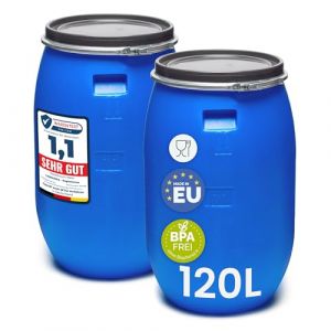 Garronda Lot de 2 réservoir d'eau de 120 L, Baril Alimentaire, fût à Large Ouverture en HDPE et sans BPA, tonneau de Jardin, bac à Aliments pour Animaux, conteneur d'eau, tonneau Universel GD-0078 (Hisert, neuf)