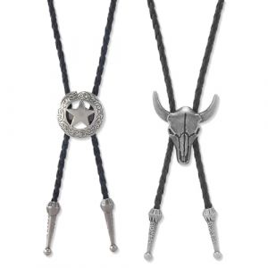 JEYORZY 2 Pièces Cravate Bolo en Cuir, Cowboy Occidental Cravate Réglable Collier de Crâne de Vache, Collier Bolo en Cuir Accessoires de Costume Bolo Tie pour Homme Femme, Style Vintage (Wacicy EU, neuf)