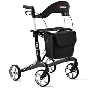 Deambulateur ultra léger Carbone 5,5 kg: Deambulateur 4 roues Pliable Leger - Rollator Déambulateur Étroit avec Freins Panier 20cm Roues Intérieur Extérieur(Noir) (ZENBON-FR-DIRECT, neuf)