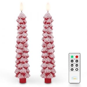 Fanna 2 Bougies Chandelier LED en Forme de Sapin de No&euml;l Recouvert de Neige avec T&eacute;l&eacute;commande, Fausses Bougies No&euml;l en Cire V&eacute;ritable pour l'hiver, Usage Int&eacute;rieur - H 25 cm (KingScope, neuf)