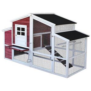 Wiltec Poulailler XXL avec Nichoir & Abri spacieux &ndash; 2010 x 813 x 1165 mm &ndash; en Bois Sapin &ndash; Toit bitum&eacute; &ndash; avec Grillage et Bac &agrave; crottes galvanis&eacute; &ndash; Maison pour Petits Animaux, Poules (Wiltec Wildanger Technik GmbH, neuf)